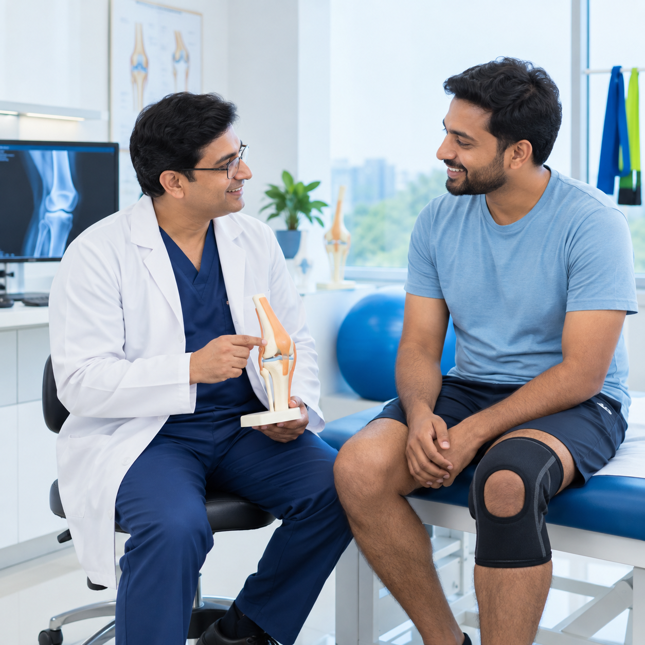 Arthroscopy follow-up consultation with reassured patient