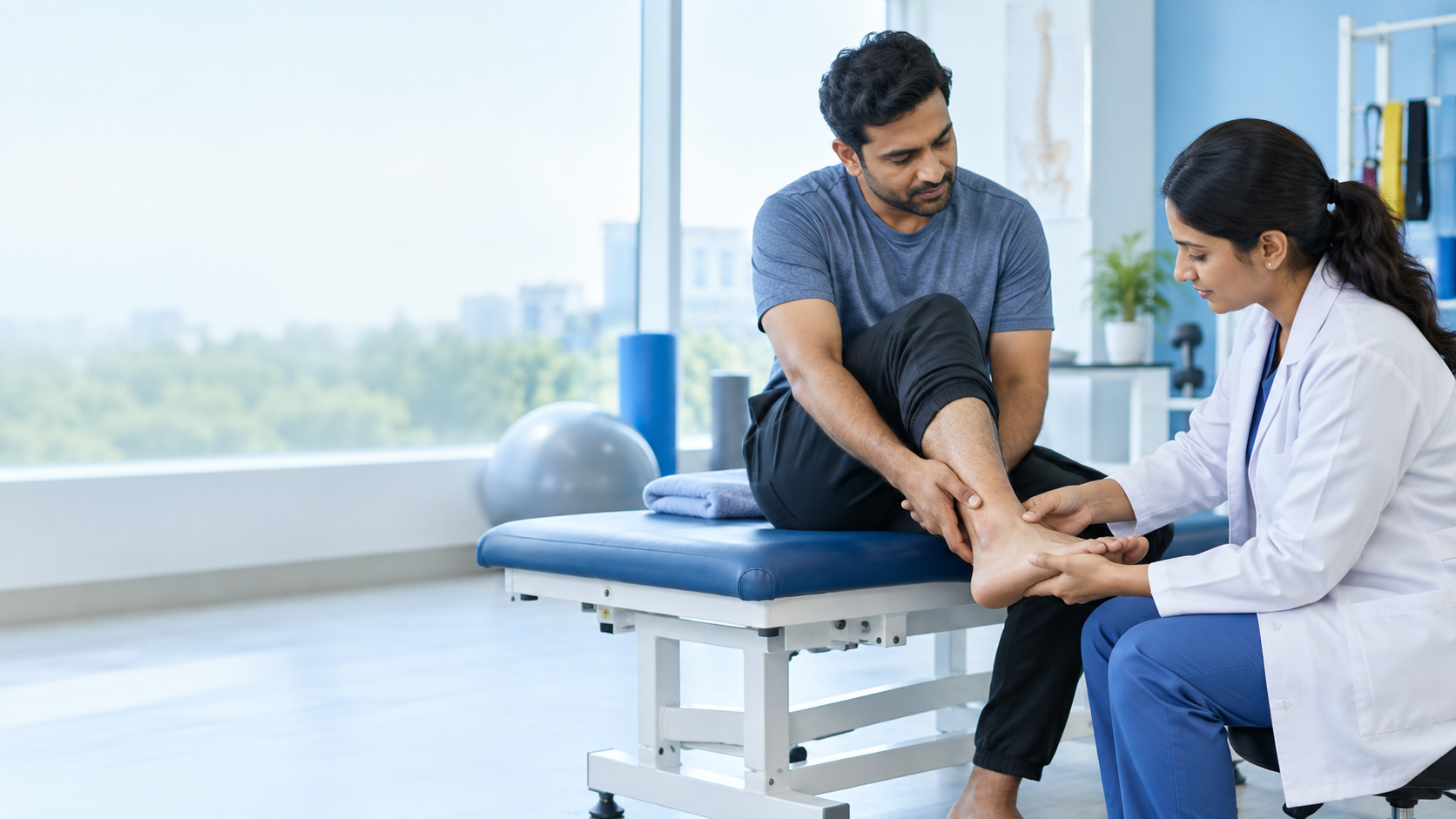 Heel joint treatment consultation in a premium physiotherapy clinic