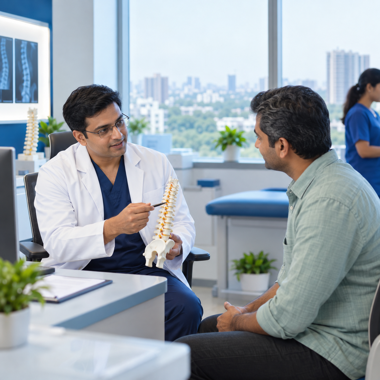 Spine specialist consulting a patient from Pune for slip disc second opinion